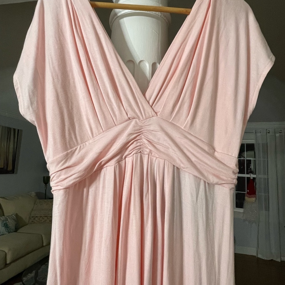 Iman women’s Deep-V-neck sleeve less pink Maxi dress with empire waist line XL - Picture 3 of 7